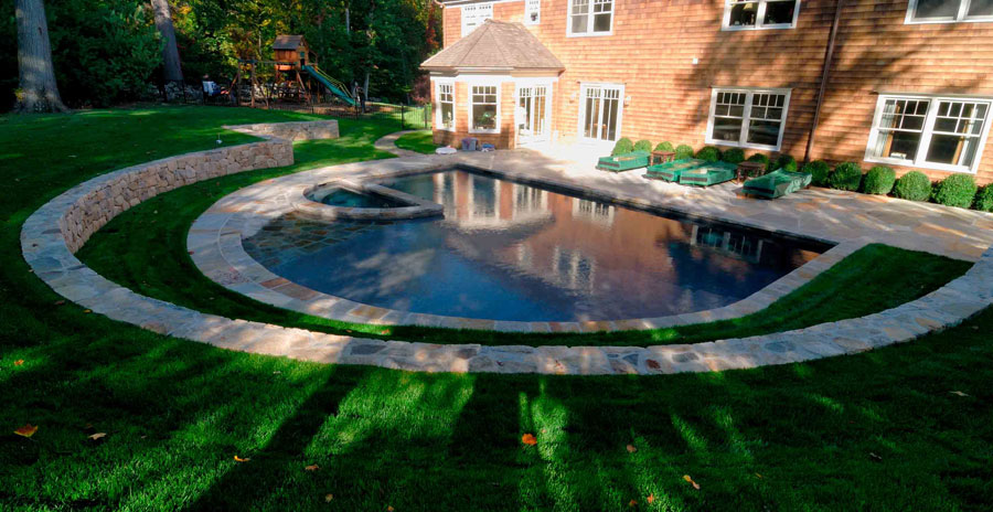 Custom swimming pool with beach entry Westport CT